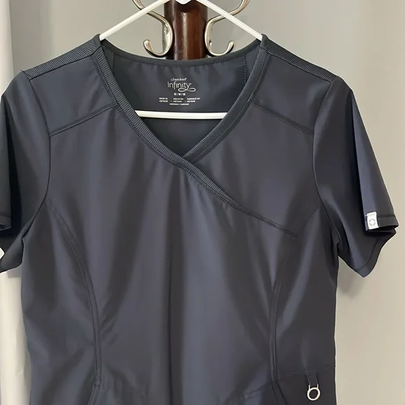 Cherokee Infinity Scrub Mock Wrap Top. Pewter Gray. Size Medium. - Picture 2 of 8